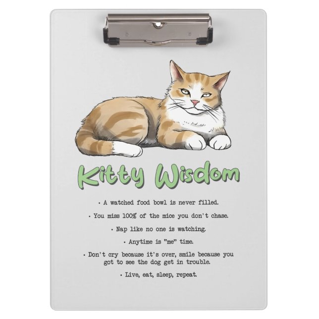 Kitty Wisdom - Funny Cat Rules with a Brown Cat Klemmbrett (Vorderseite)