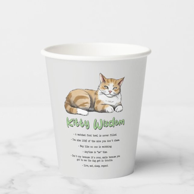 Kitty Wisdom - Funny Cat Rules with a Brown Cat Pappbecher (Vorderseite)