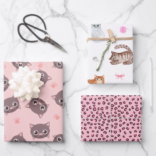Kitty Wrapping Paper, Cat Gift Wrap Geschenkpapier Set (Vorderseite)