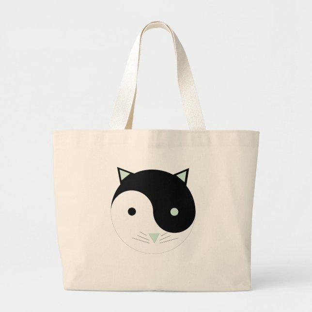 Kitty Yin Yang mit Minze Green , Black und White Jumbo Stoffbeutel (Vorne)