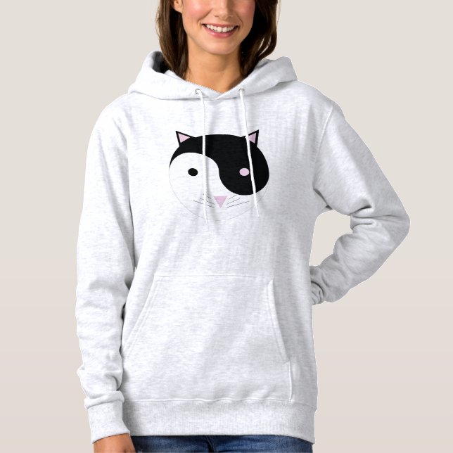 Kitty Yin Yang Pink Black and White Hoodie (Vorderseite)