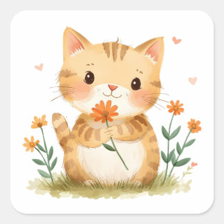 Kittys Blume für Mama Quadratischer Aufkleber