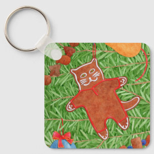Kitty's Christmas Tree Square Aluminium Schlüssela Schlüsselanhänger