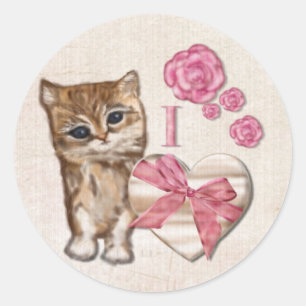 Kittyvalentine-viktorianischer Mischmedien KREIS Runder Aufkleber