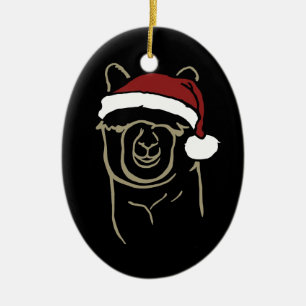 Kitz-Alpaka mit Weihnachtsmannmütze Keramik Ornament