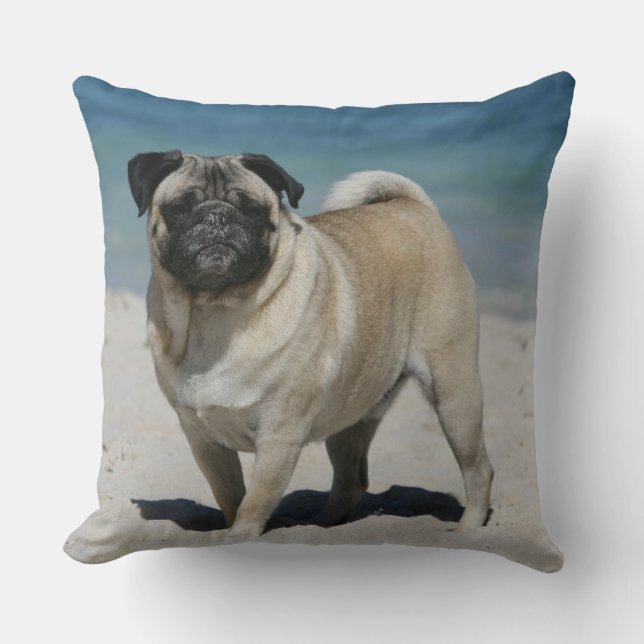 Kitz-Mops am Strand Kissen (Vorderseite)