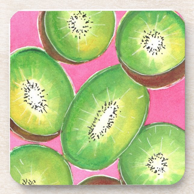 Kiwi auf rosa Cocktailserviette Nebel grün und ros Getränkeuntersetzer (Vorderseite)