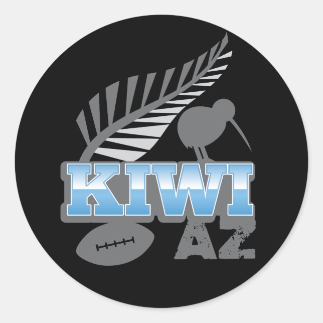 KIWI AZ Rugby-Vogel und Silberfarn Neuseeland Runder Aufkleber (Vorderseite)