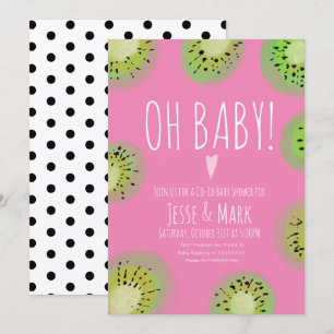 Kiwi-Baby-Shower Wasserfarbe Punkte Rosa Einladung