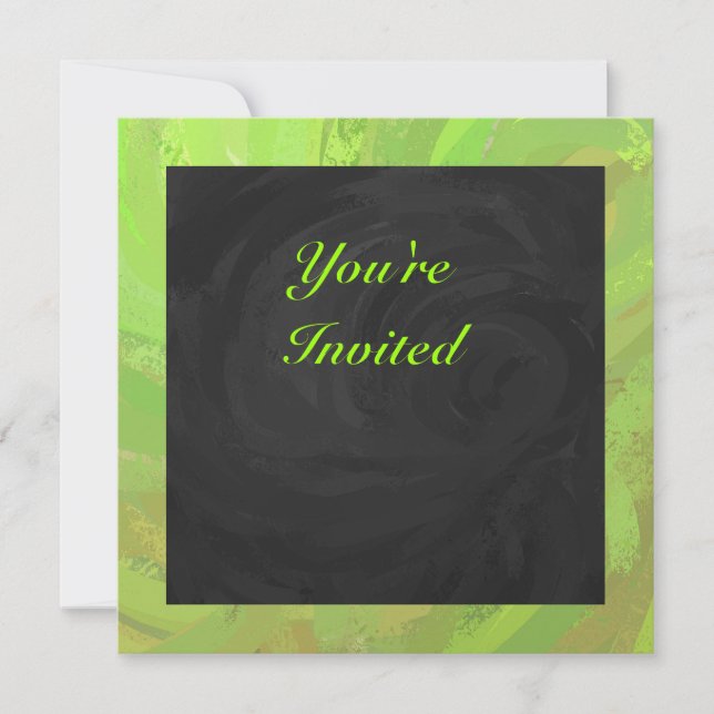 Kiwi Bash Green und Black Monogram Einladung (Vorderseite)