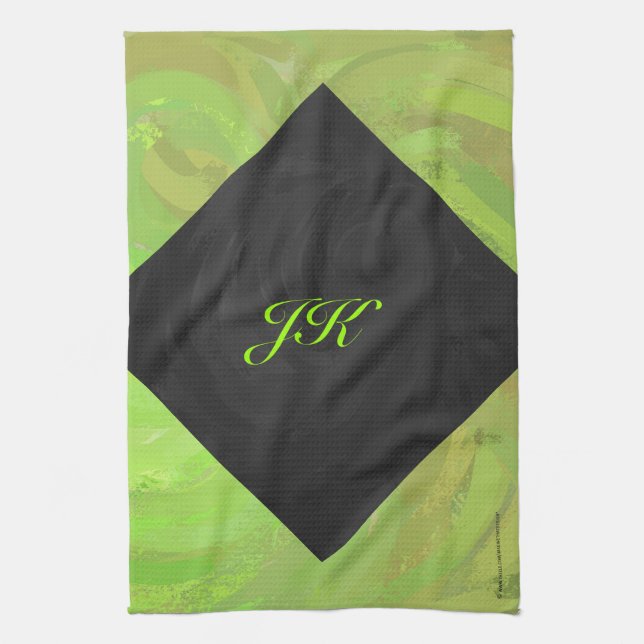 Kiwi Bash Green und Black Monogram Handtuch (Vertikal)