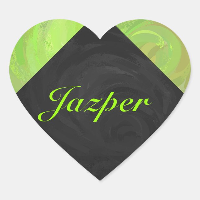 Kiwi Bash Green und Black Monogram Herz-Aufkleber (Vorderseite)