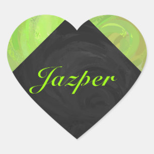 Kiwi Bash Green und Black Monogram Herz-Aufkleber
