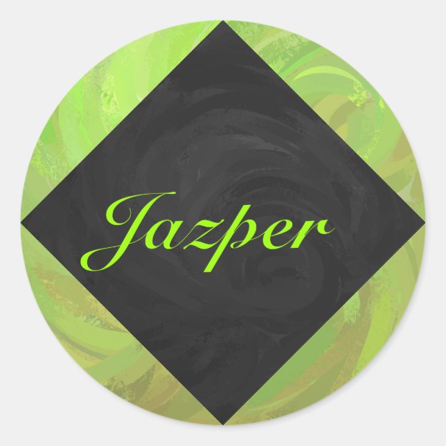 Kiwi Bash Green und Black Monogram Runder Aufkleber (Vorderseite)
