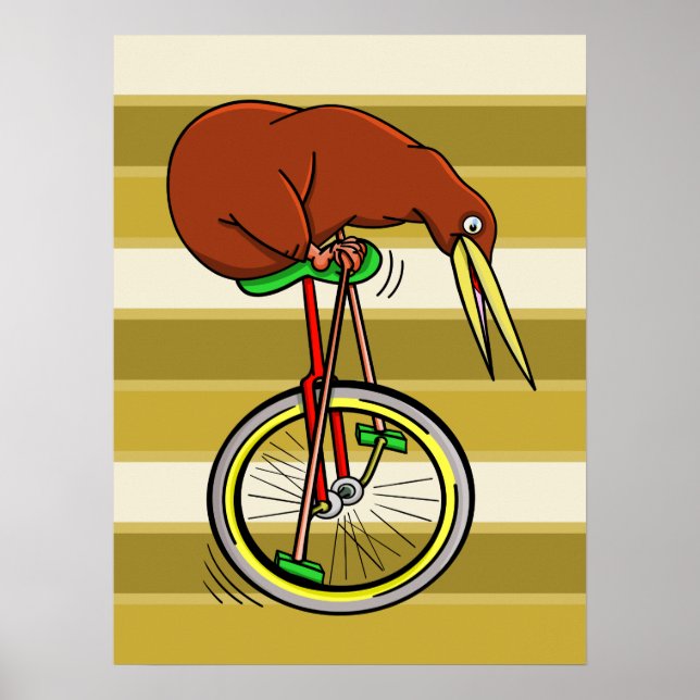 Kiwi Bird auf einem Einrad-Cartoon Poster (Vorne)