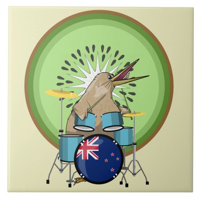Kiwi Bird Drummer Fliese (Vorderseite)