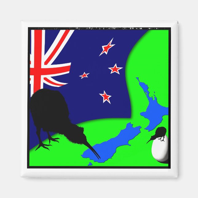 Kiwi Bird, Egg & New Zealand Karte (gezeichnet) Magnet (Vorne)