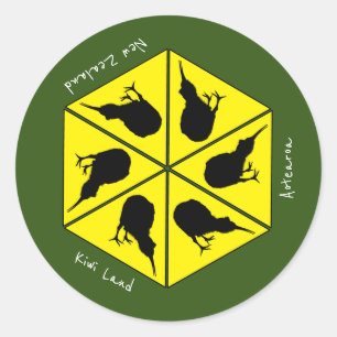 Kiwi Bird & Neuseeland/ Aotearoa Islands (Pizza) Runder Aufkleber
