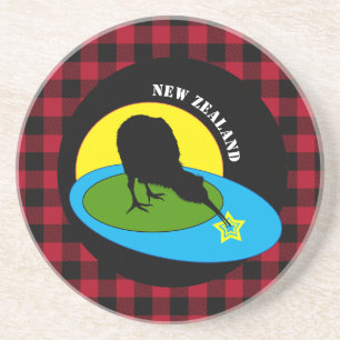 Kiwi Bird & New Zealand, Red Buffalo Plaid Rustic Getränkeuntersetzer