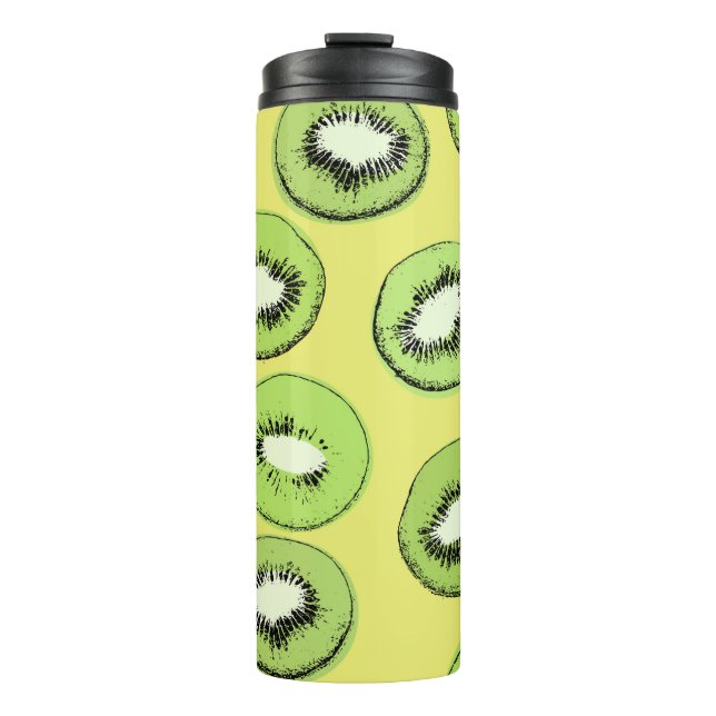 Kiwi-Frucht-nahtloses Muster, Hintergrund mit Kiwi Thermosbecher (Vorderseite)