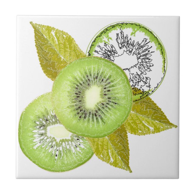 Kiwi, Früchte, grün, Scheibe, frisch, grün und wei Fliese (Vorderseite)