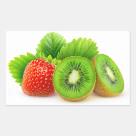 Kiwi-Früchte und Erdbeeren Rechteckiger Aufkleber