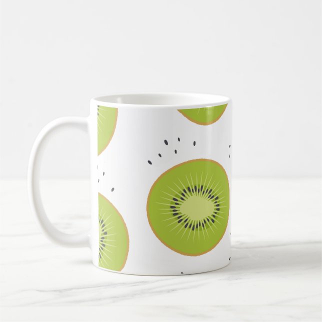 Kiwi Fruchtscheiben, nahtlose Abbildung. Kaffeetasse (Links)