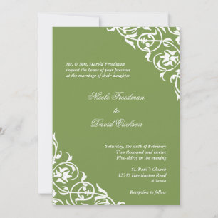 Kiwi green corner scroll Drehbuch elegante Hochzei Einladung