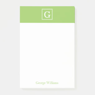 Kiwi-grünes gerahmtes Monogramm personalisiert Post-it Klebezettel