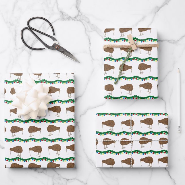 Kiwi Holiday Wrapping Paper Flat Sheet Set 3 Geschenkpapier Set (Vorderseite)