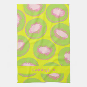 Kiwi Pop Art Fruchtmuster Grün Rosa Personalisiert Geschirrtuch