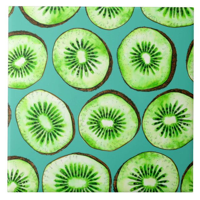 Kiwi-Scheiben auf Türkis Fliese (Vorderseite)