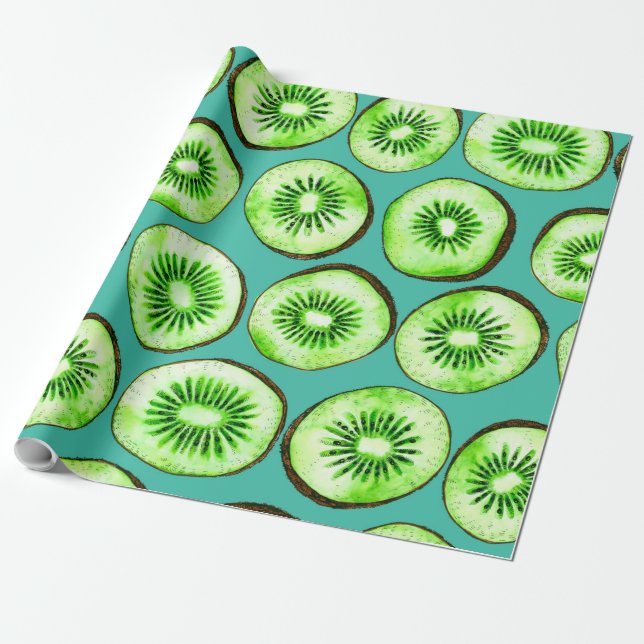 Kiwi-Scheiben auf Türkis Geschenkpapier (Ungerollt)