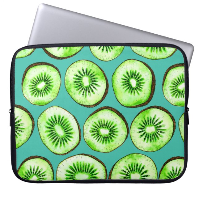 Kiwi-Scheiben auf Türkis Laptopschutzhülle (Vorderseite)