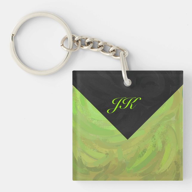 Kiwi-Schlag-grünes und schwarzes Monogramm Schlüsselanhänger (Vorderseite)