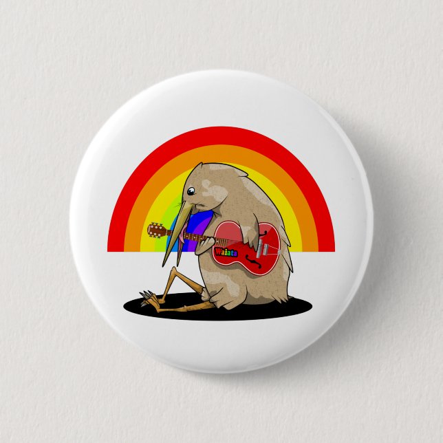 Kiwi spielt Gitarre Regenbogen Button (Vorderseite)