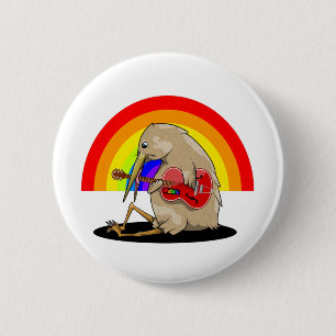 Kiwi spielt Gitarre Regenbogen Button