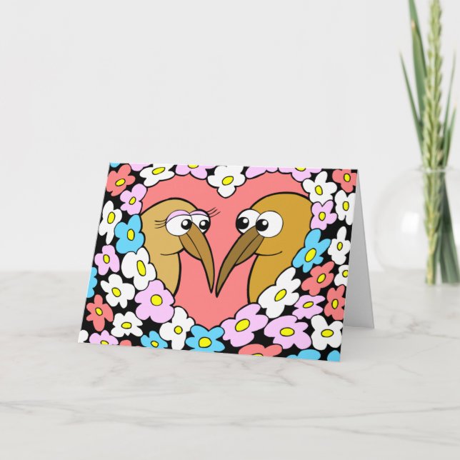 Kiwi Valentine avec fleurs Carte de voeux (Devant)