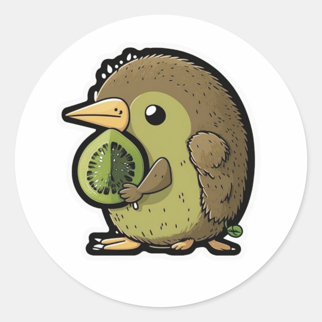 Kiwi-Vogel, der Kiwi-Früchte isst Runder Aufkleber (Vorderseite)