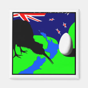 Kiwi-Vogel, Ei u. Neuseeland-Karte (Zeichnen) Magnet