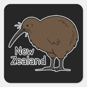 Kiwi-Vogel mit Neuseeland Quadratischer Aufkleber