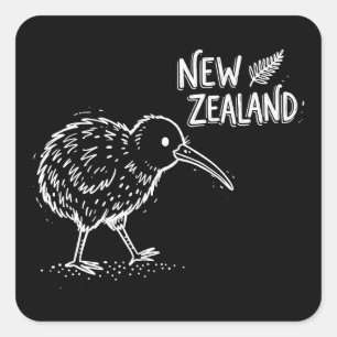 Kiwi-Vogel Neuseeland Tinte Doodle Quadratischer Aufkleber