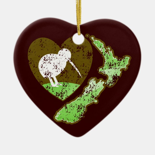 Kiwivogel NEUSEELAND mit einem Liebeherzen Keramik Ornament (Vorne)
