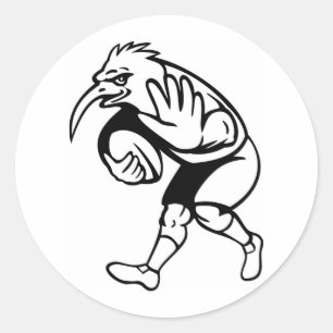 Kiwivogel-Rugbyspieler mit Ball weg abwehrend Runder Aufkleber
