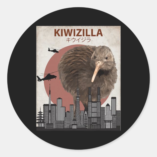 Kiwizilla Funny Kiwi New Zealand Bird Lovers Gift  Runder Aufkleber (Vorderseite)