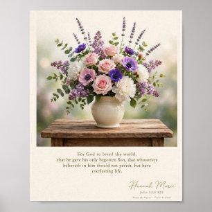 KJV Bibel-Johannes 3:16-Lila Rosa Floral Poster