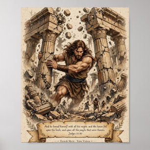KJV Bibel-Samson drückt die Säulen-Richter Poster