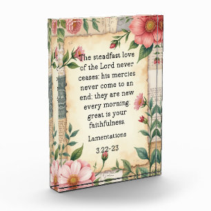 Klagelieder 3:22–23 Vintage-Blumendesign  Fotoblock