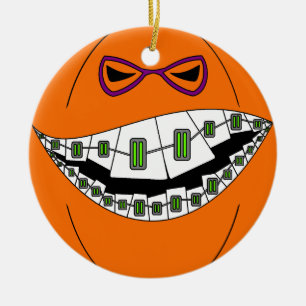 Klammer-Kürbis-Halloween-übles Grinsen Geeky Ner Keramik Ornament