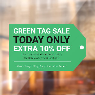 Klammern des Fensters "Green Tag Clearance Sale" Fensteraufkleber